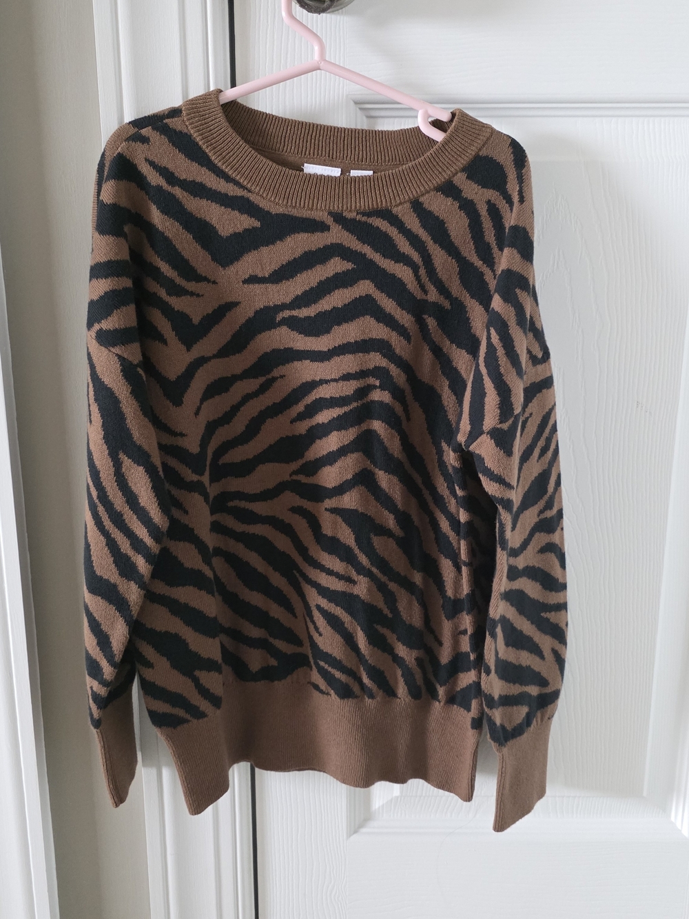 GAP Brown and Black Zebra-Print Crewneck Sweater